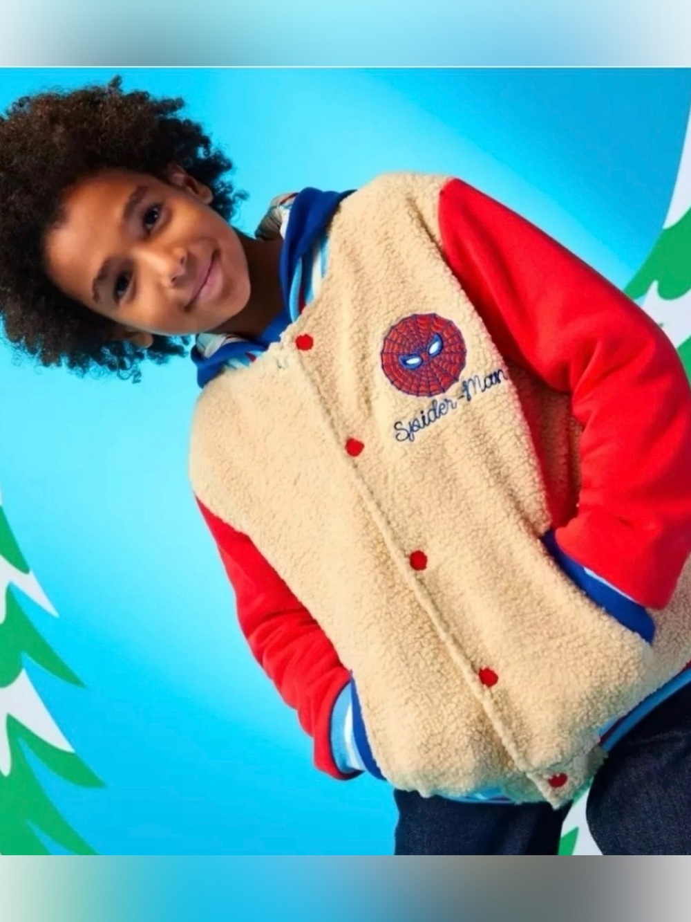 Disney Marvel Spider-Man Hooded Sherpa Varsity Jacket Kids Spider-Verse size 4